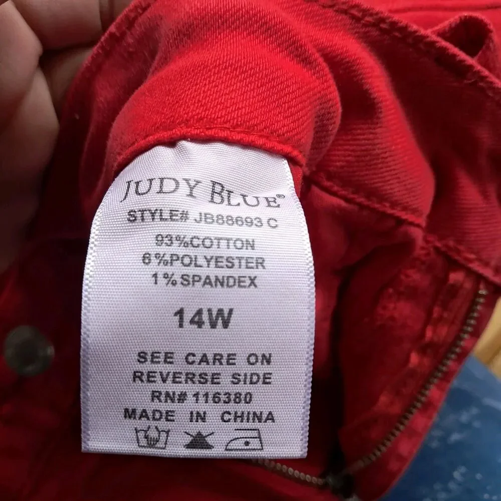 Judy Blue Red Jeans Womens 14W Garment Dyed Straight Leg Cotton Jeans JB88693 C - Picture 6 of 8
